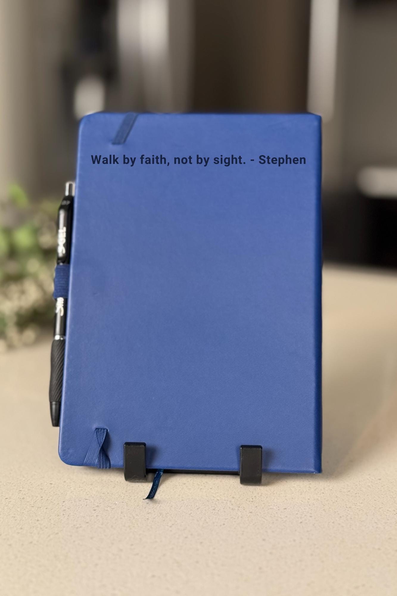Custom Engraved Journal, Knock and the Door Will Be Opened, Blue Prayer notebook with Pen, Bible Verse Christian Gift for Men & Women - HisWord Designs