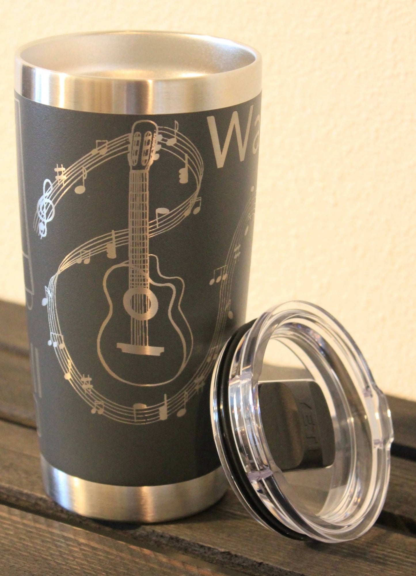 Music Lover Engraved Dark Gray 20 oz YETI® Tumbler | Wake Sip Rock & Roll Cup - HisWord Designs