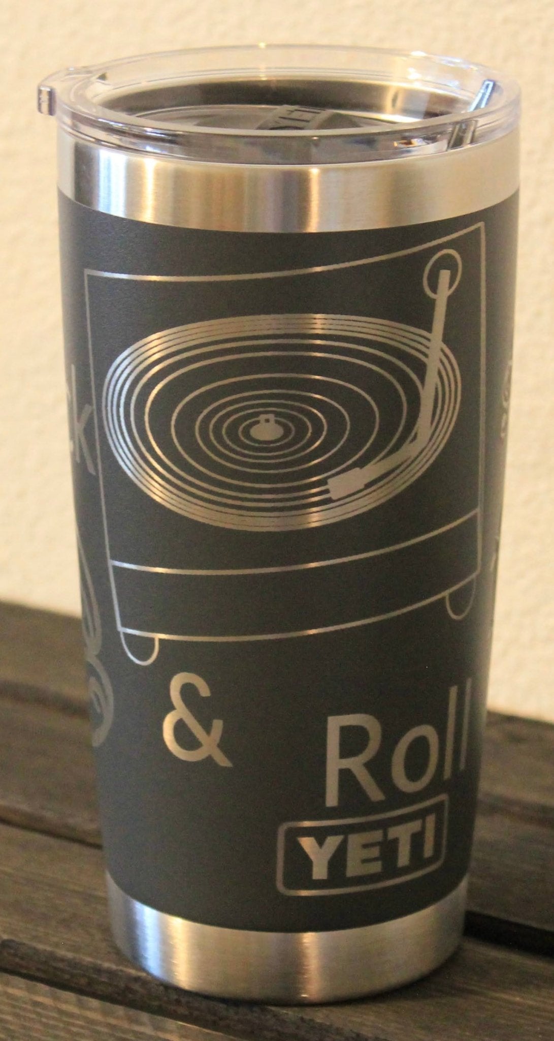 Music Lover Engraved Dark Gray 20 oz YETI® Tumbler | Wake Sip Rock & Roll Cup - HisWord Designs
