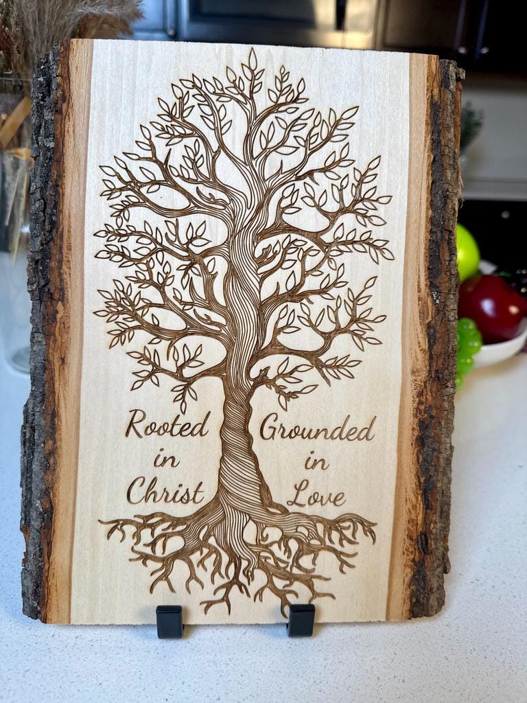 Rooted in Christ Tree of Life Sign – Personalized Engraved Christian Wall Art - HisWord Designs