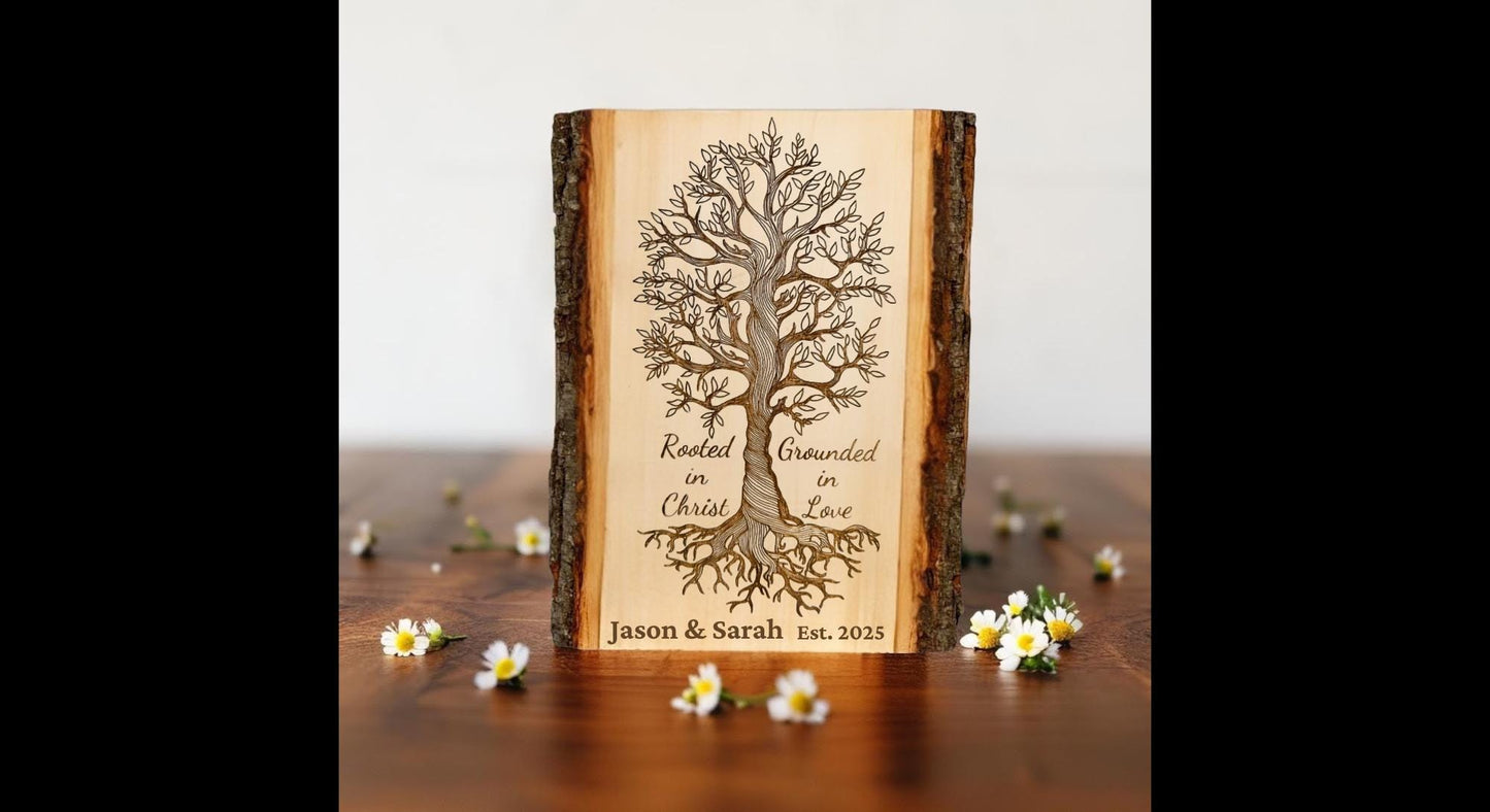 Rooted in Christ Tree of Life Sign – Personalized Engraved Christian Wall Art - HisWord Designs