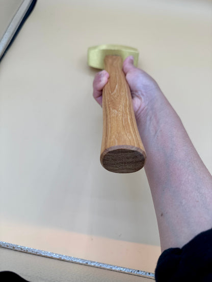 Commit to the Lord 2 lb Solid Brass Mallet / Hammer (Proverbs 16:3) - End-grain close-up of genuine hickory handle on two-pound solid brass mallet — His Word Designs