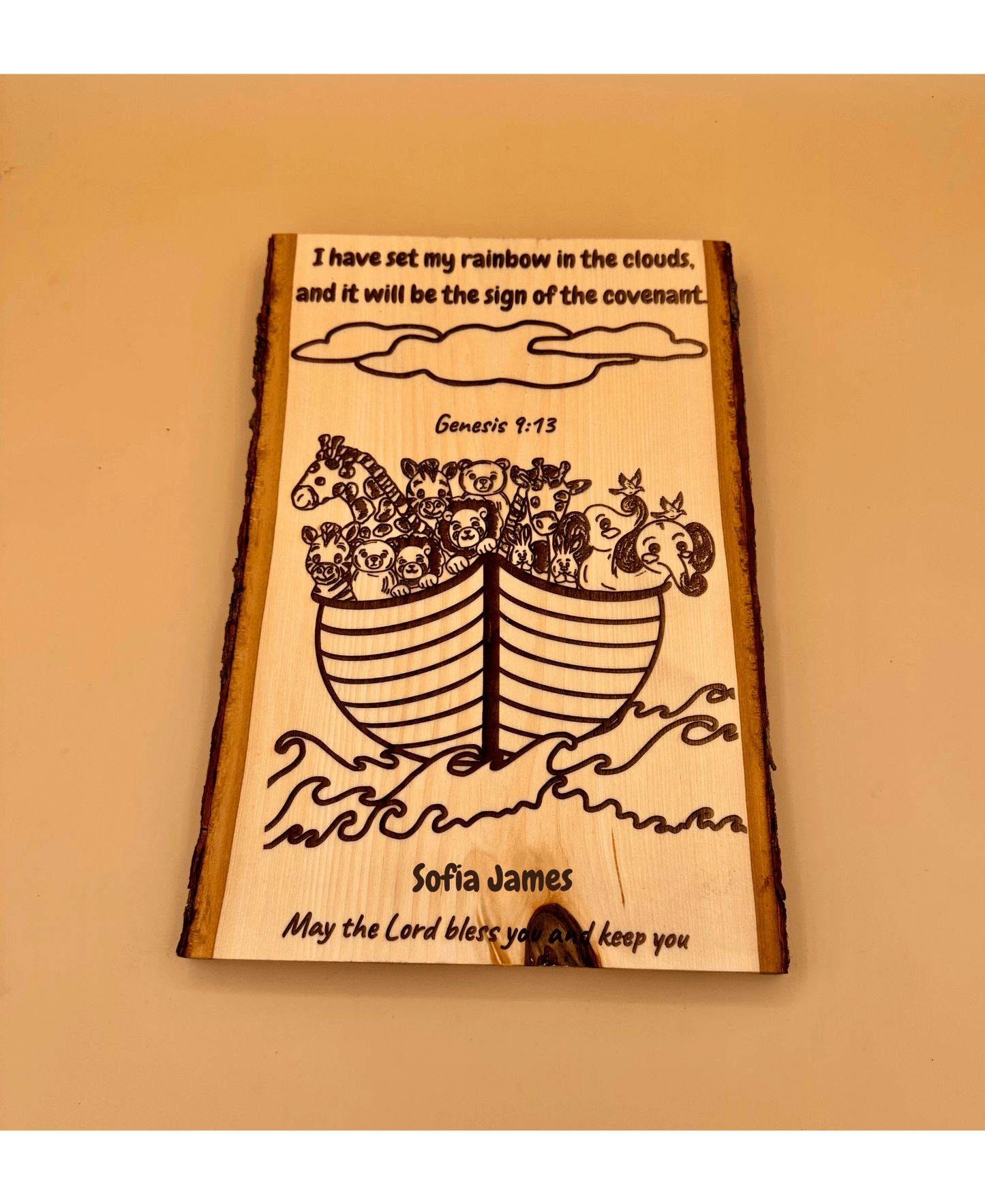Noah’s Ark Personalized Wood Sign, Genesis 9:13 Bible Verse Nursery Decor, Custom Baby Shower Gift, Baptism Gift - HisWord Designs