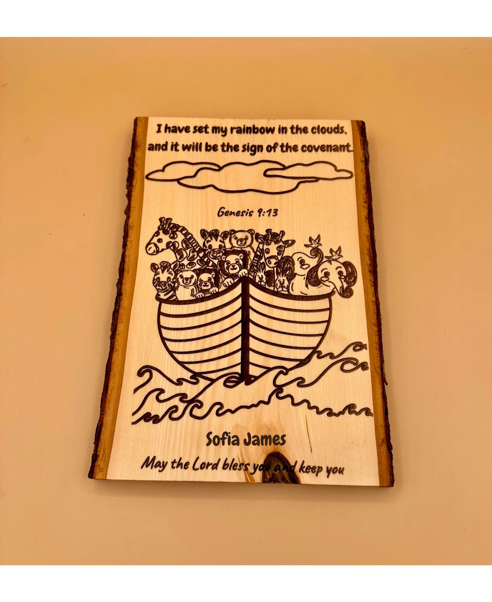 Noah’s Ark Personalized Wood Sign, Genesis 9:13 Bible Verse Nursery Decor, Custom Baby Shower Gift, Baptism Gift - HisWord Designs