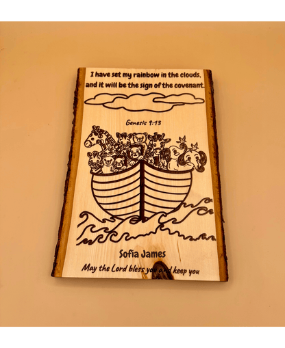 Noah’s Ark Personalized Wood Sign, Genesis 9:13 Bible Verse Nursery Decor, Custom Baby Shower Gift, Baptism Gift - HisWord Designs