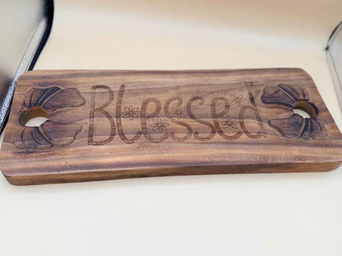 "Blessed" Engraved Wooden Serving Board – Faith-Inspired Kitchen Decor - "Blessed" Engraved Wooden Serving Board – Faith-Inspired Kitchen Decor - Handcrafted Engraved Gift by His Word Designs