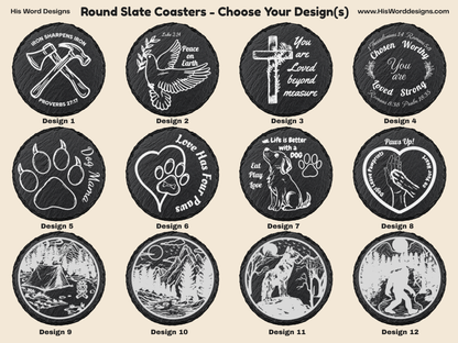 Round Slate Coasters | Engraved Scripture, Nature & Pet Art - Round Slate Coasters | Engraved Scripture, Nature & Pet Art