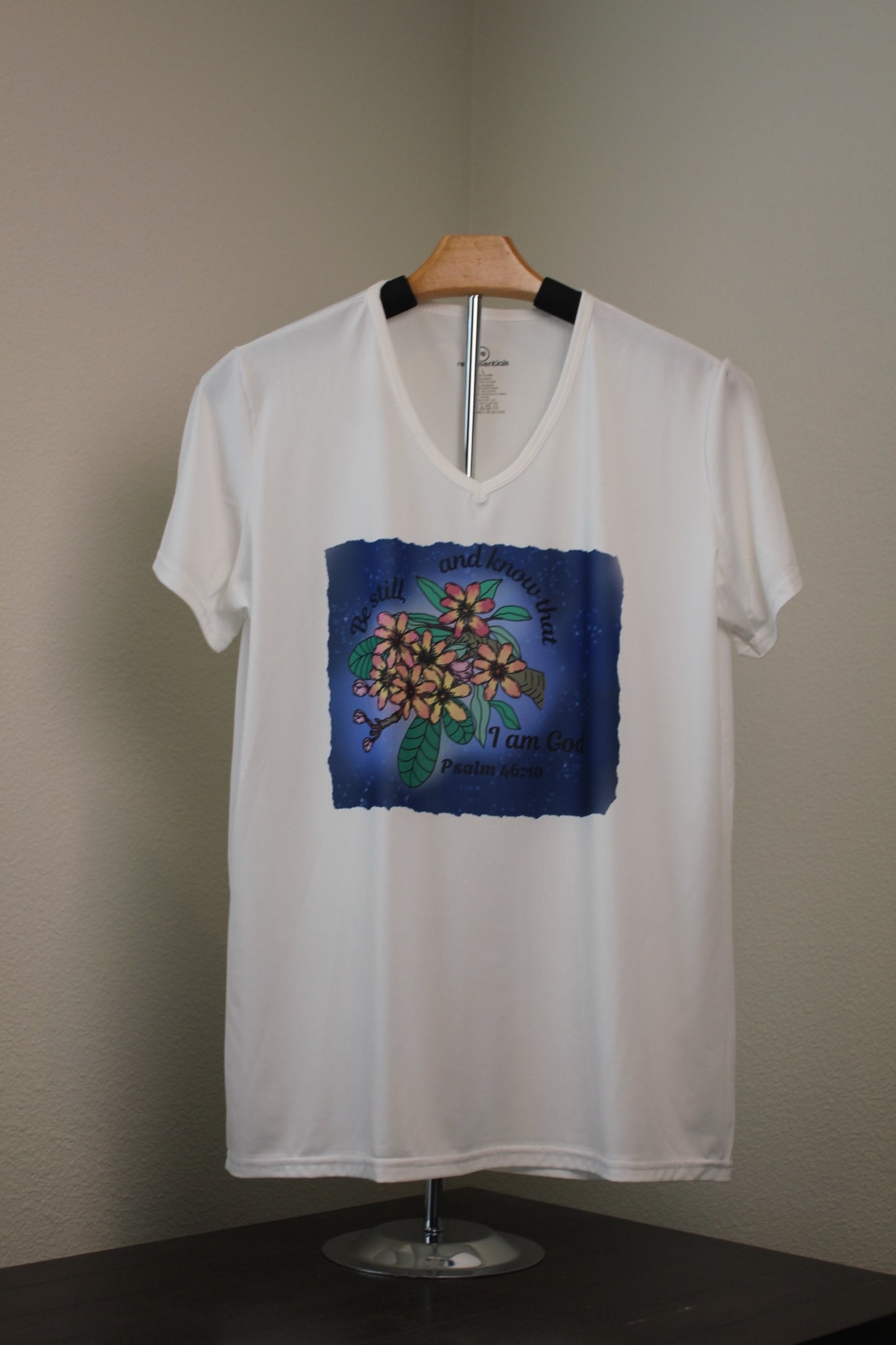 Be Still & Know Women’s V - Neck T-Shirt – Psalm 46:10 Floral Faith Design - HisWord Designs