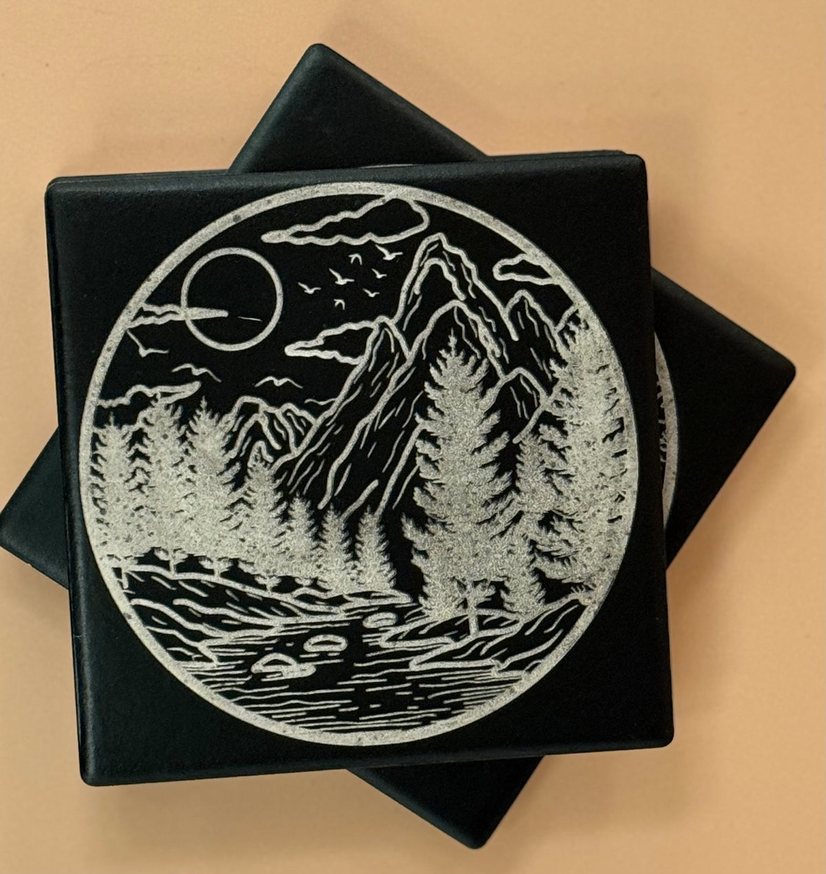 Black Matte Ceramic Drink Coasters | Laser Engraved Pet & Lifestyle Art - Black Matte Ceramic Drink Coasters | Laser Engraved Pet & Lifestyle Art