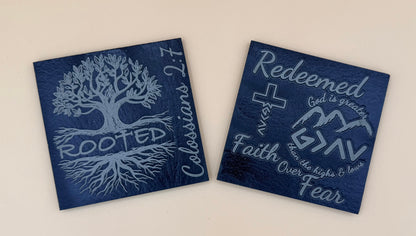 Square Slate Coasters | Engraved Scripture, Nature & Rustic Art - Square Slate Coasters | Engraved Scripture, Nature & Rustic Art