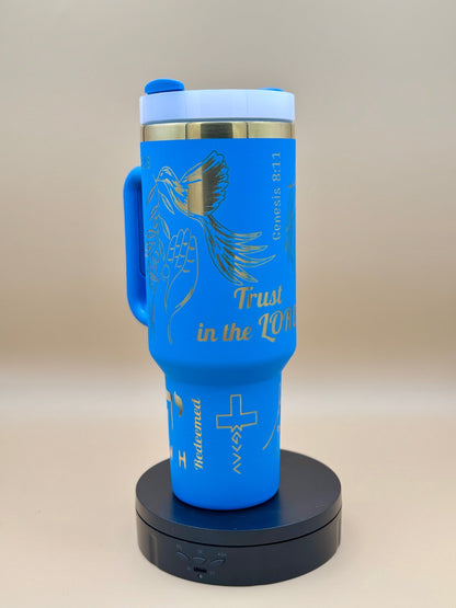 Trust in the LORD" Engraved 40oz Winged Cross Tumbler – Royal Blue Faith & Worship Travel Mug - His Word Designs