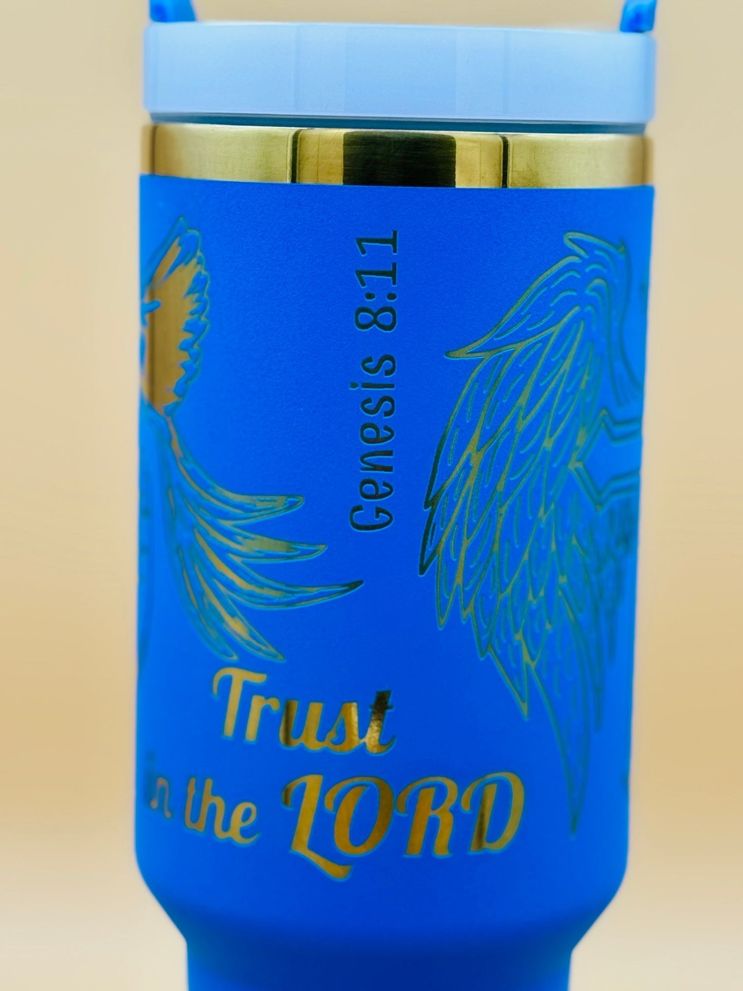 Trust in the LORD" Engraved 40oz Winged Cross Tumbler – Royal Blue Faith & Worship Travel Mug - His Word Designs