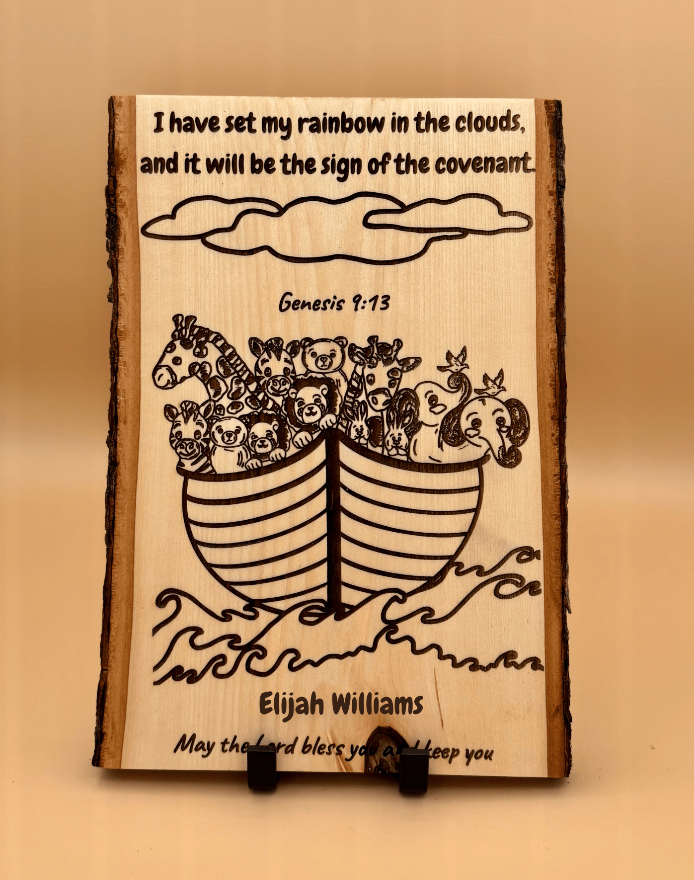 Noah’s Ark Personalized Wood Sign, Genesis 9:13 Bible Verse Nursery Decor, Custom Baby Shower Gift, Baptism Gift - HisWord Designs