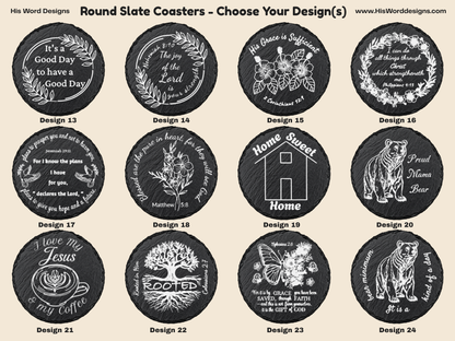 Round Slate Coasters | Engraved Scripture, Nature & Pet Art - Round Slate Coasters | Engraved Scripture, Nature & Pet Art