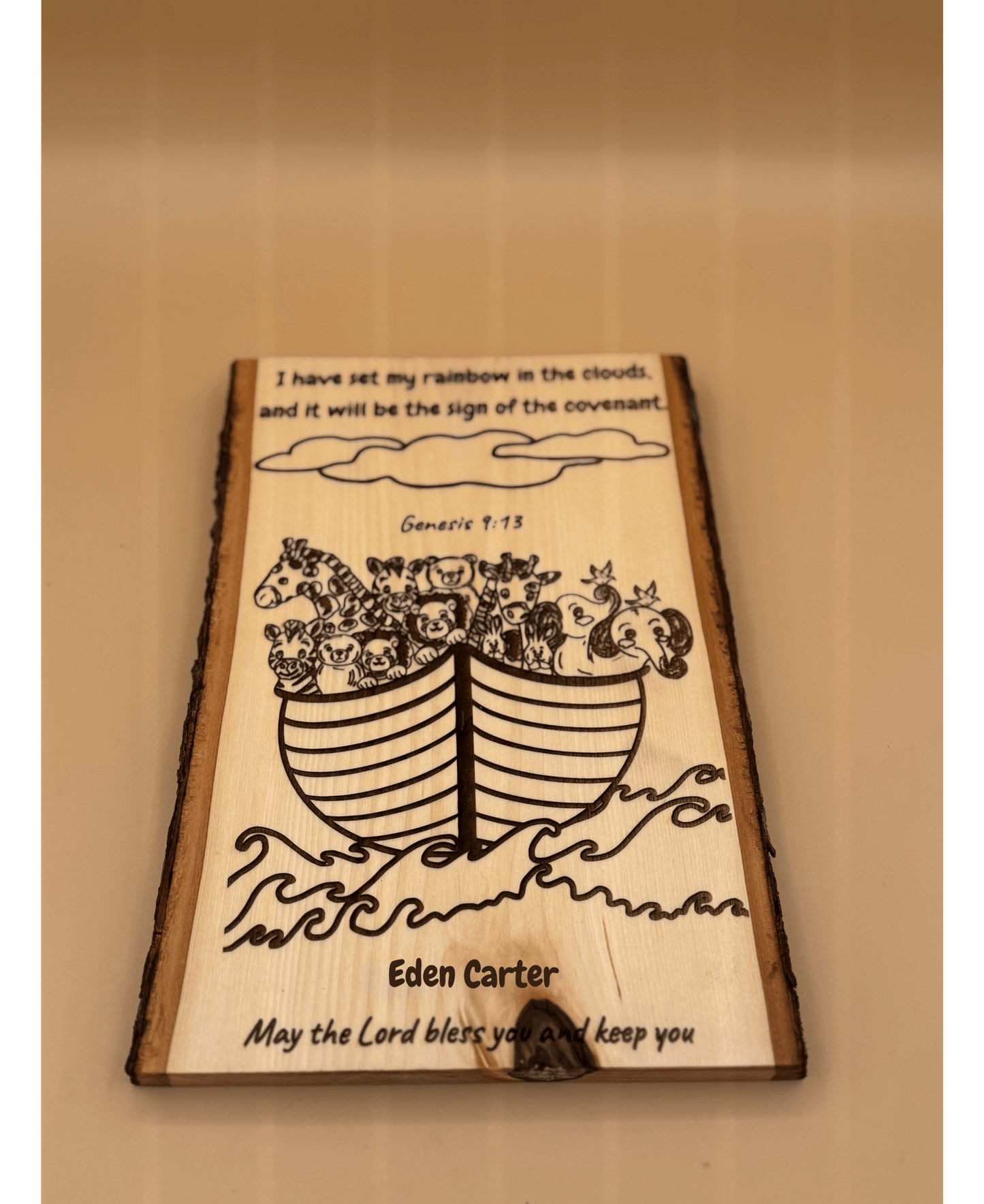 Noah’s Ark Personalized Wood Sign, Genesis 9:13 Bible Verse Nursery Decor, Custom Baby Shower Gift, Baptism Gift - HisWord Designs