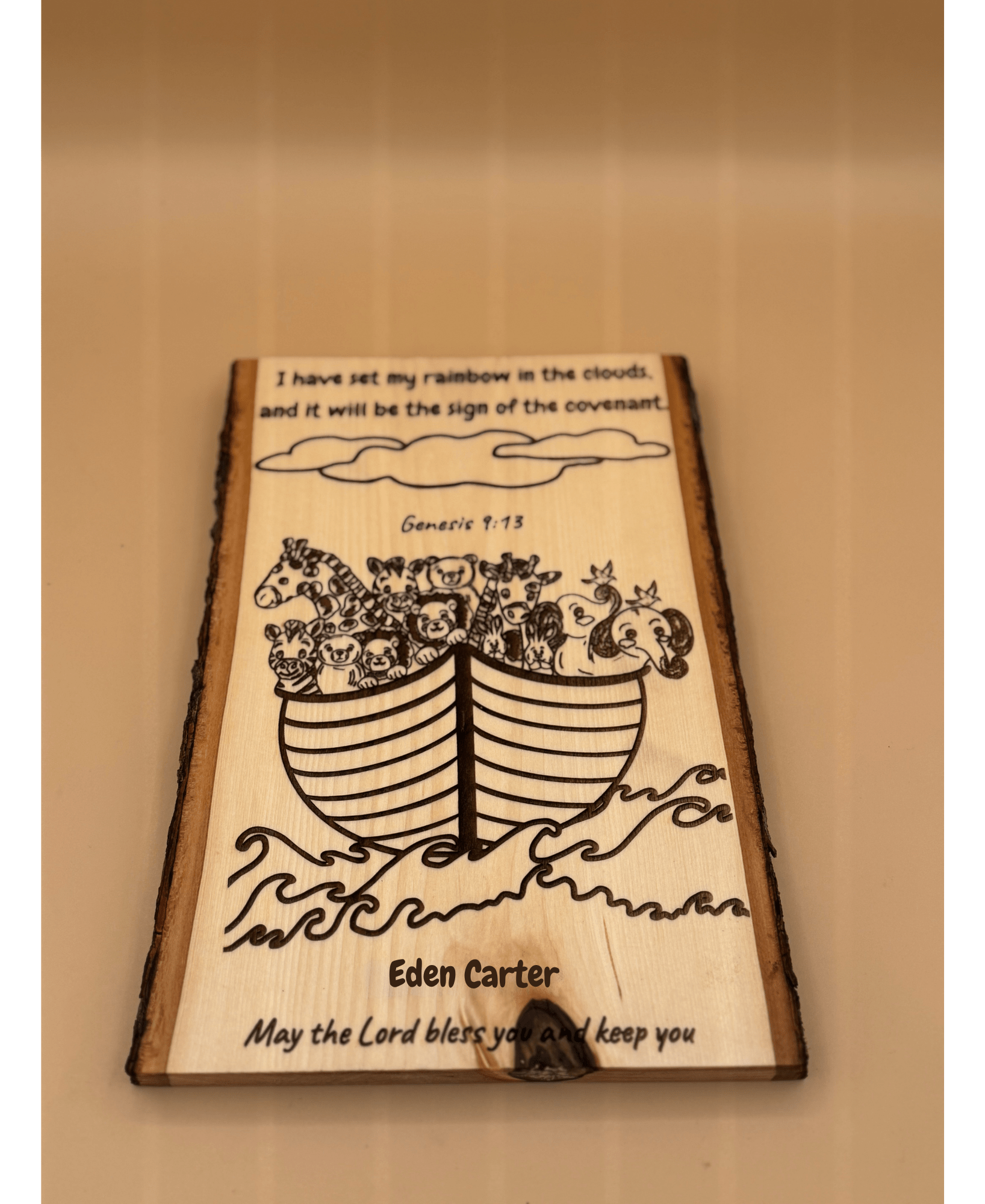 Noah’s Ark Personalized Wood Sign, Genesis 9:13 Bible Verse Nursery Decor, Custom Baby Shower Gift, Baptism Gift - HisWord Designs
