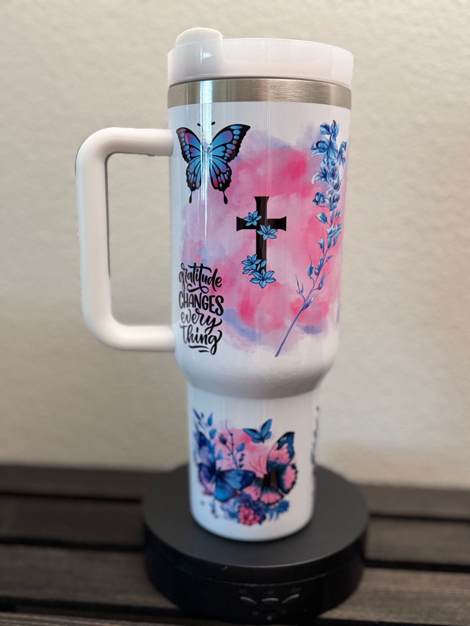 Stay Patient & Trust – 40 oz Floral Butterfly Tumbler - HisWord Designs