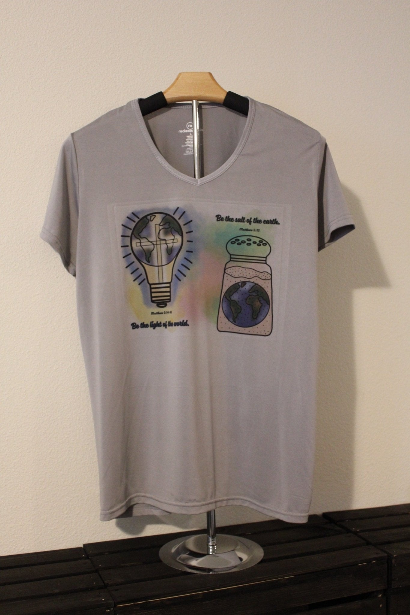 Be the Light & Salt of the Earth Women’s V - Neck T-Shirt – Hand - Drawn Faith Design - His Word Designs