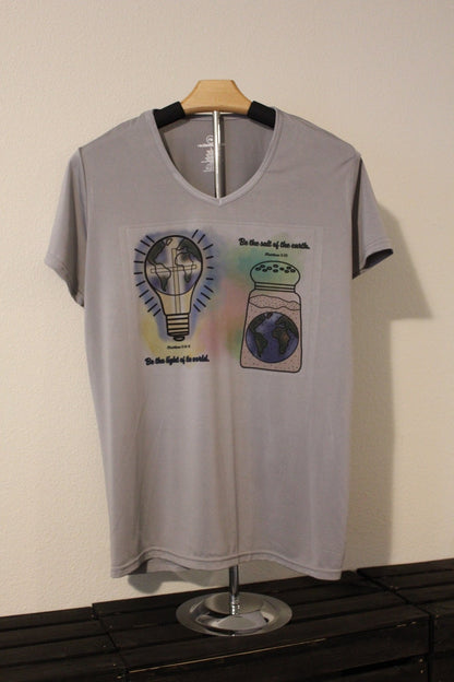 Be the Light & Salt of the Earth Women’s V - Neck T-Shirt – Hand - Drawn Faith Design - His Word Designs
