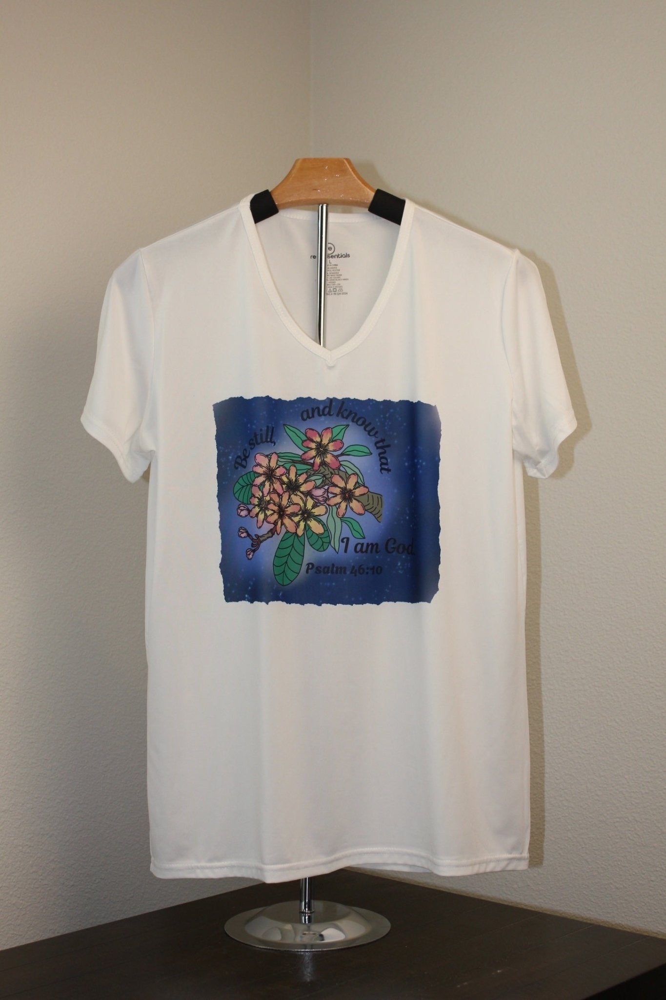 Be Still & Know Women’s V - Neck T-Shirt – Psalm 46:10 Floral Faith Design - HisWord Designs