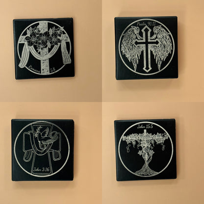 Black Matte Ceramic Drink Coasters | Laser Engraved Pet & Lifestyle Art - Black Matte Ceramic Drink Coasters | Laser Engraved Pet & Lifestyle Art
