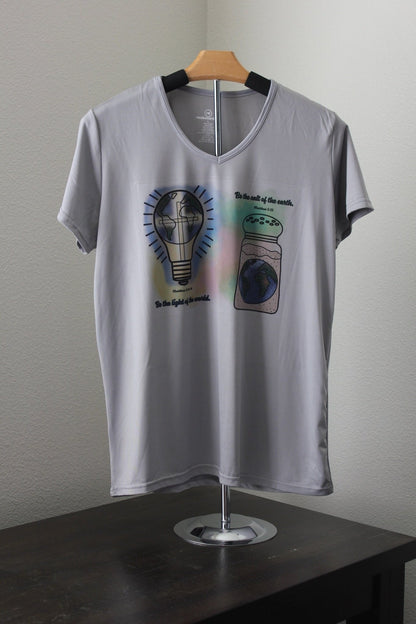Be the Light & Salt of the Earth Women’s V - Neck T-Shirt – Hand - Drawn Faith Design - His Word Designs