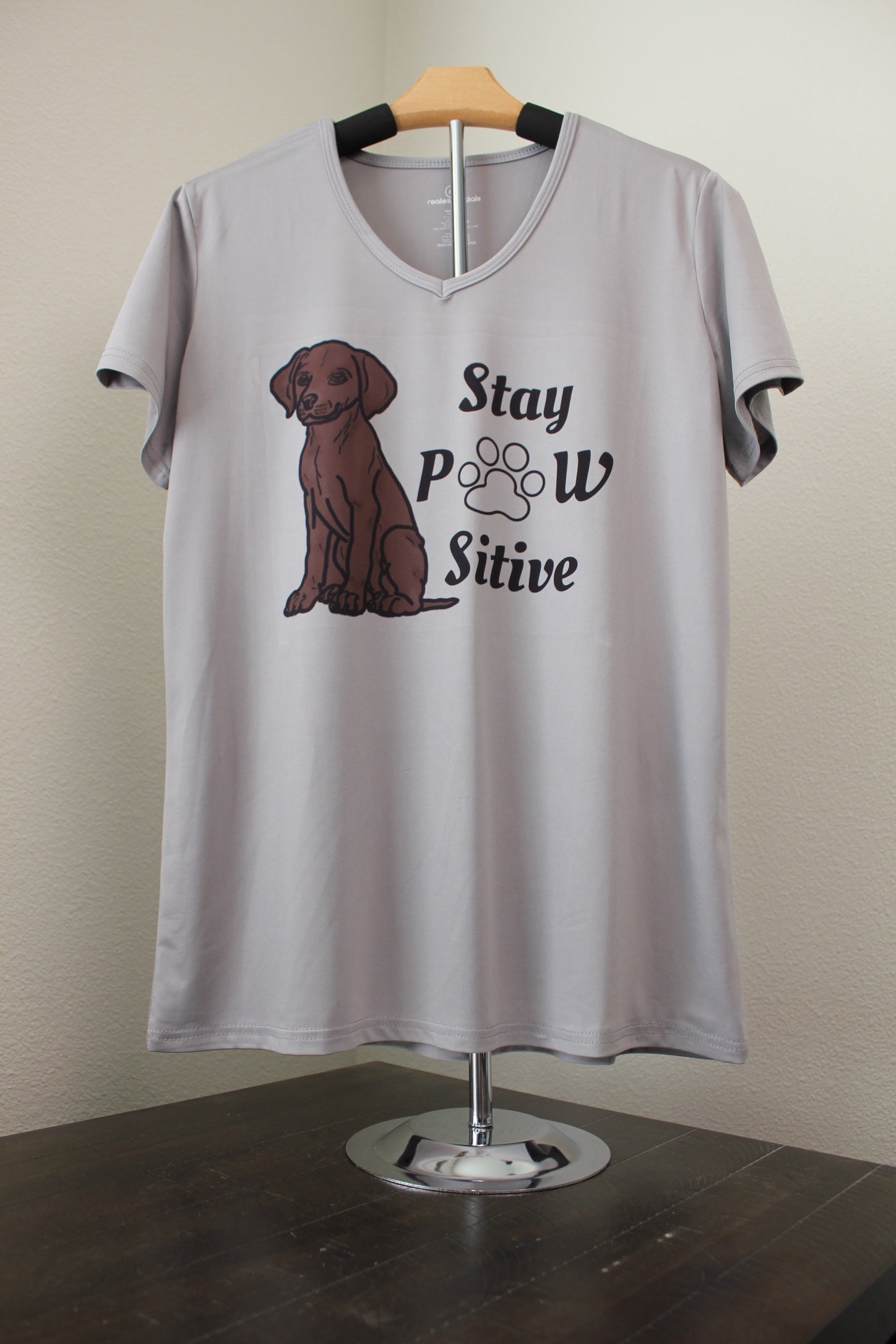 Stay Pawsitive Women's V - Neck T-Shirt - His Word Designs