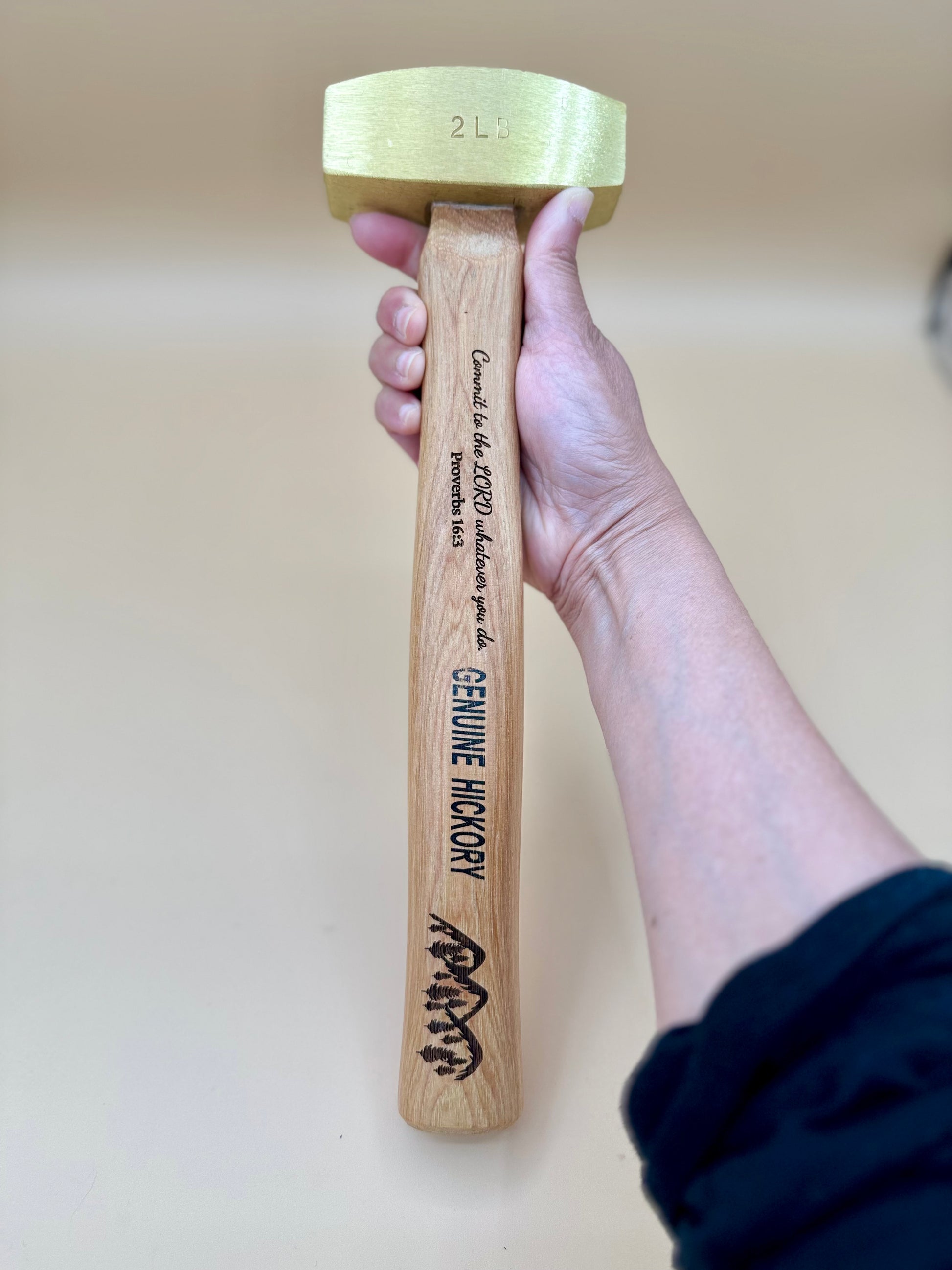 Commit to the Lord 2 lb Solid Brass Mallet / Hammer (Proverbs 16:3) - Handheld Commit to the Lord solid brass mallet with Proverbs 16:3 engraving — His Word Designs