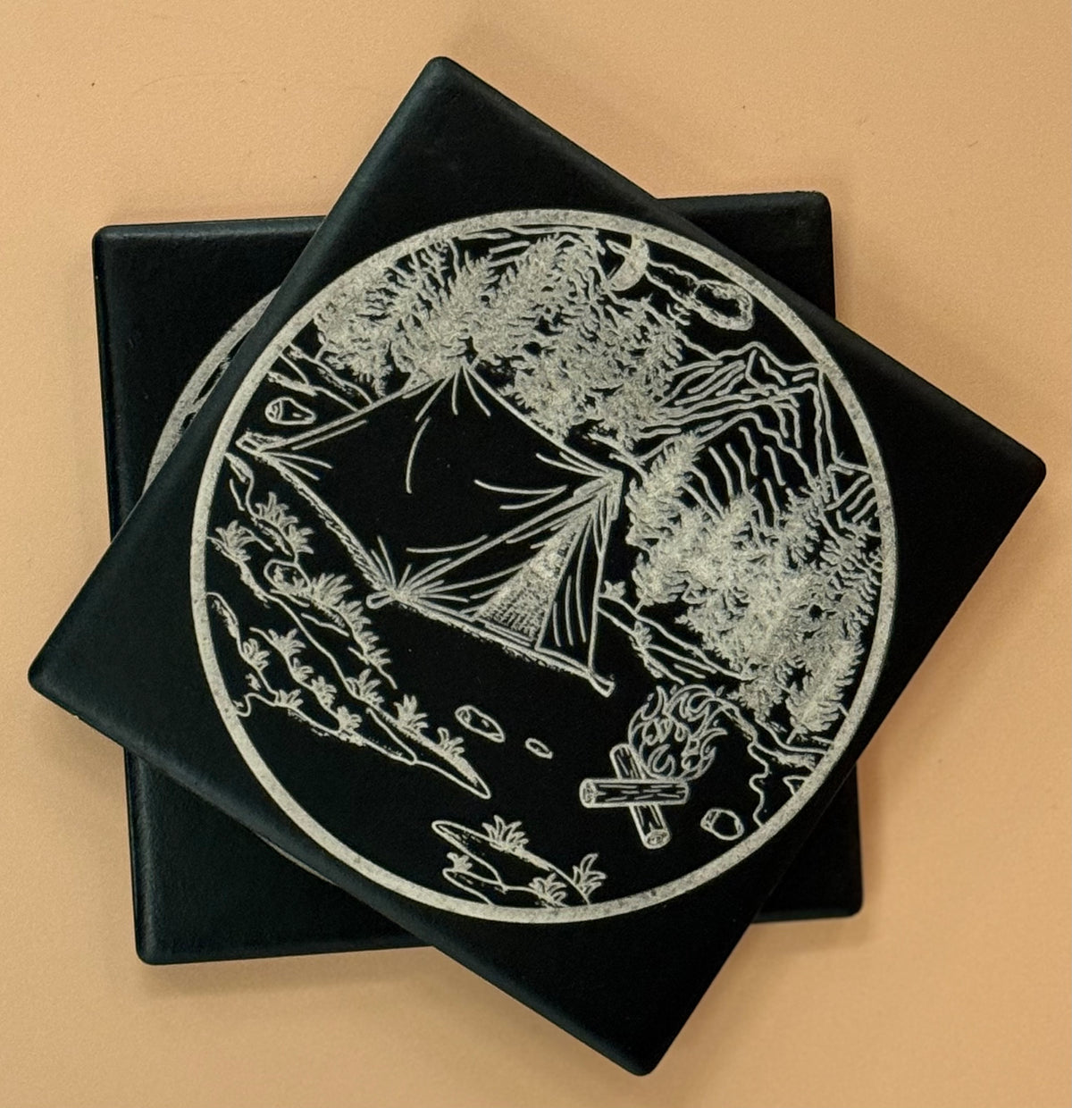 Black Matte Ceramic Drink Coasters | Laser Engraved Pet & Lifestyle Art - Black Matte Ceramic Drink Coasters | Laser Engraved Pet & Lifestyle Art