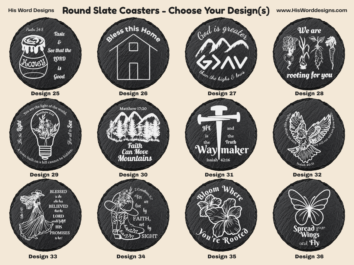 Round Slate Coasters | Engraved Scripture, Nature & Pet Art - Round Slate Coasters | Engraved Scripture, Nature & Pet Art