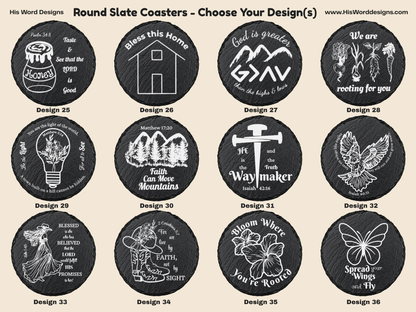 Round Slate Coasters | Engraved Scripture, Nature & Pet Art - Round Slate Coasters | Engraved Scripture, Nature & Pet Art