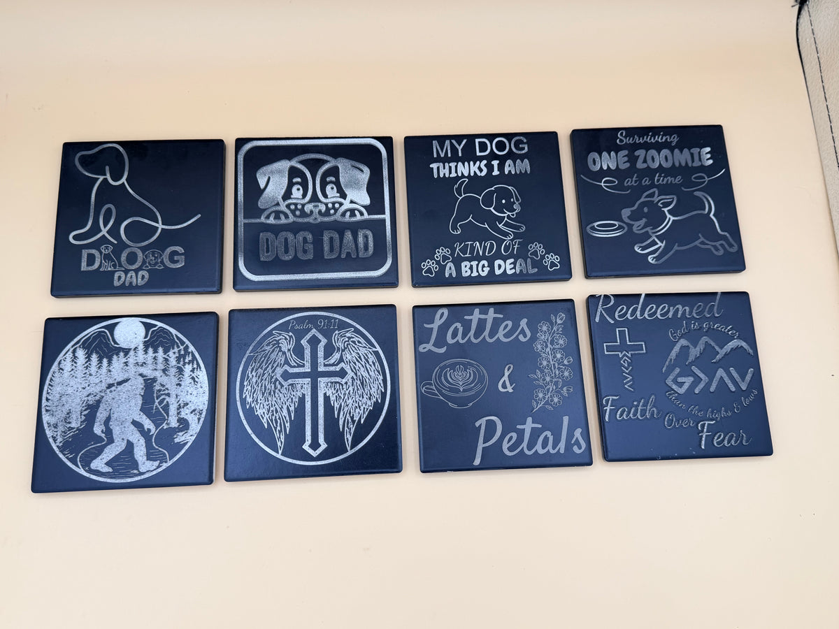 Black Matte Ceramic Drink Coasters | Laser Engraved Pet & Lifestyle Art - Black Matte Ceramic Drink Coasters | Laser Engraved Pet & Lifestyle Art