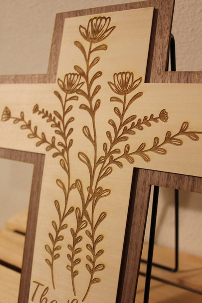 Laser - Engraved Wooden Cross – "The Lord is my strength" Wall Art - HisWord Designs