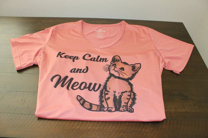 Keep Calm and Meow Women’s V - Neck T-Shirt - HisWord Designs