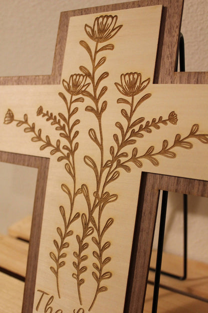 Laser - Engraved Wooden Cross – "The Lord is my strength" Wall Art - HisWord Designs