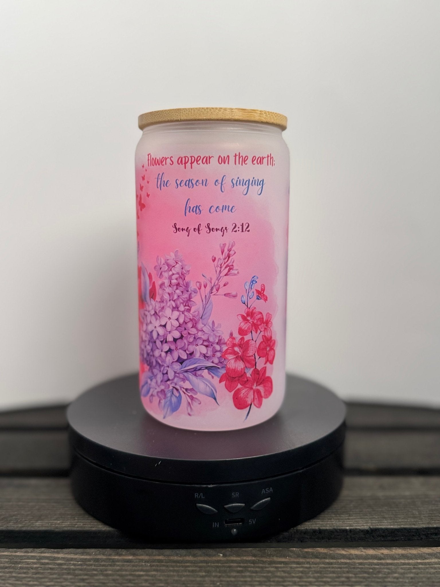 Lavender Flowers & Butterflies – 16 oz Frosted Libbey Glass Can - HisWord Designs