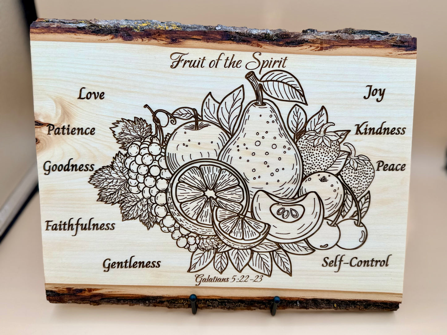 Fruit of the Spirit Live Edge Wood Plaque - Galatians 5:22-23 - Fruit of the Spirit Live Edge Wood Plaque - Galatians 5:22-23