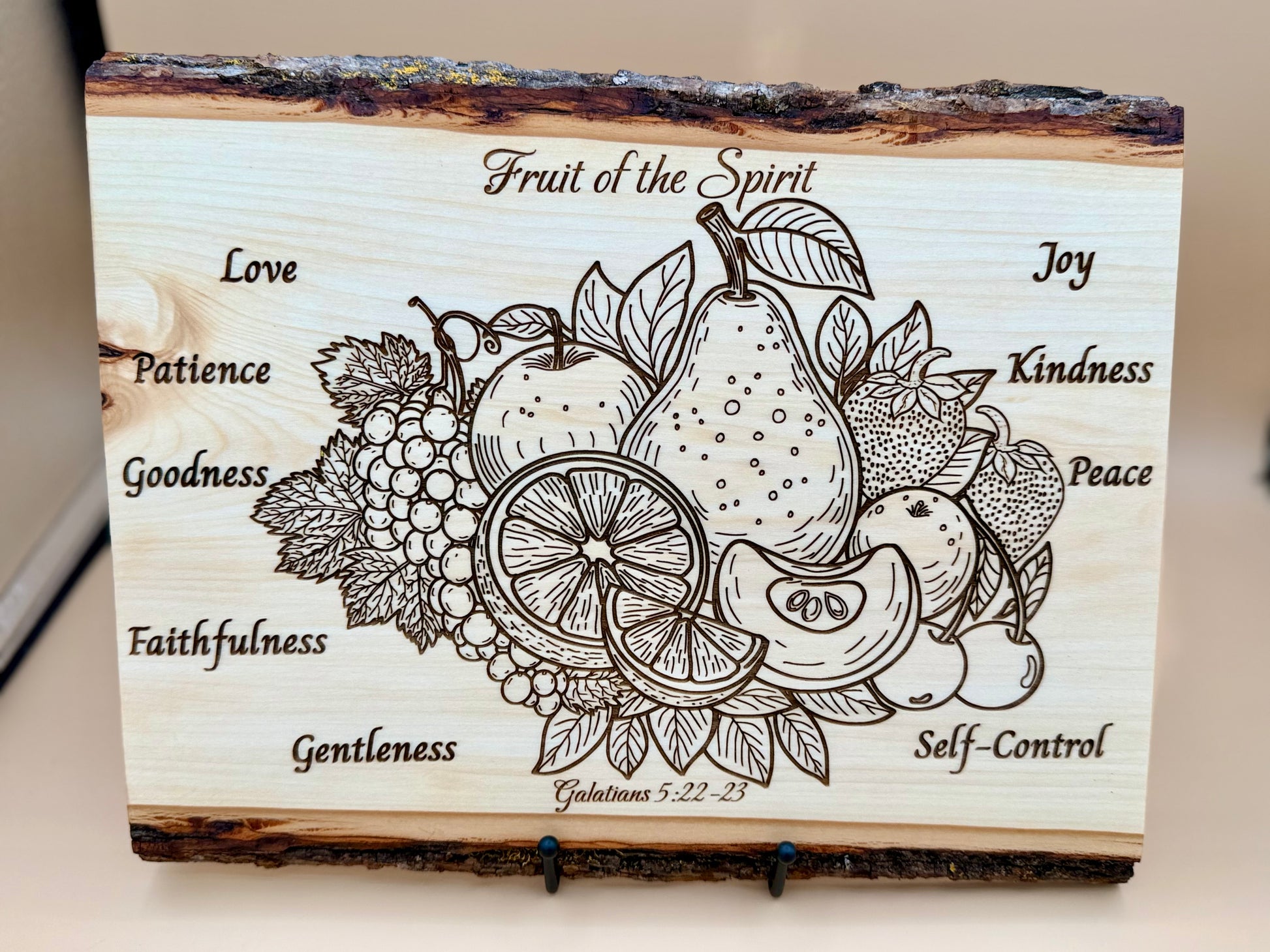 Fruit of the Spirit Live Edge Wood Plaque - Galatians 5:22-23 - His Word Designs