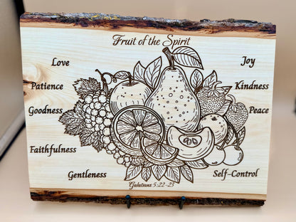 Fruit of the Spirit Live Edge Wood Plaque - Galatians 5:22-23 - Fruit of the Spirit Live Edge Wood Plaque - Galatians 5:22-23