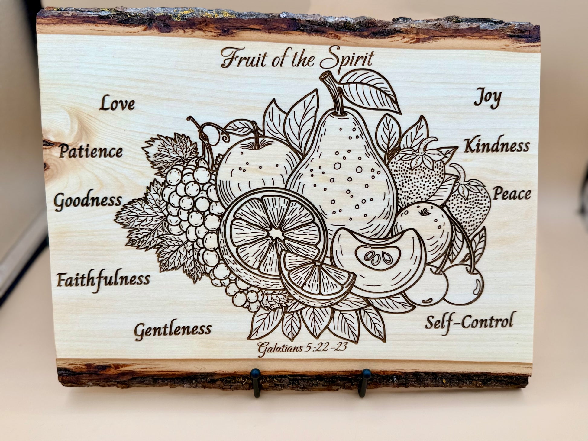 Fruit of the Spirit Live Edge Wood Plaque - Galatians 5:22-23 - His Word Designs