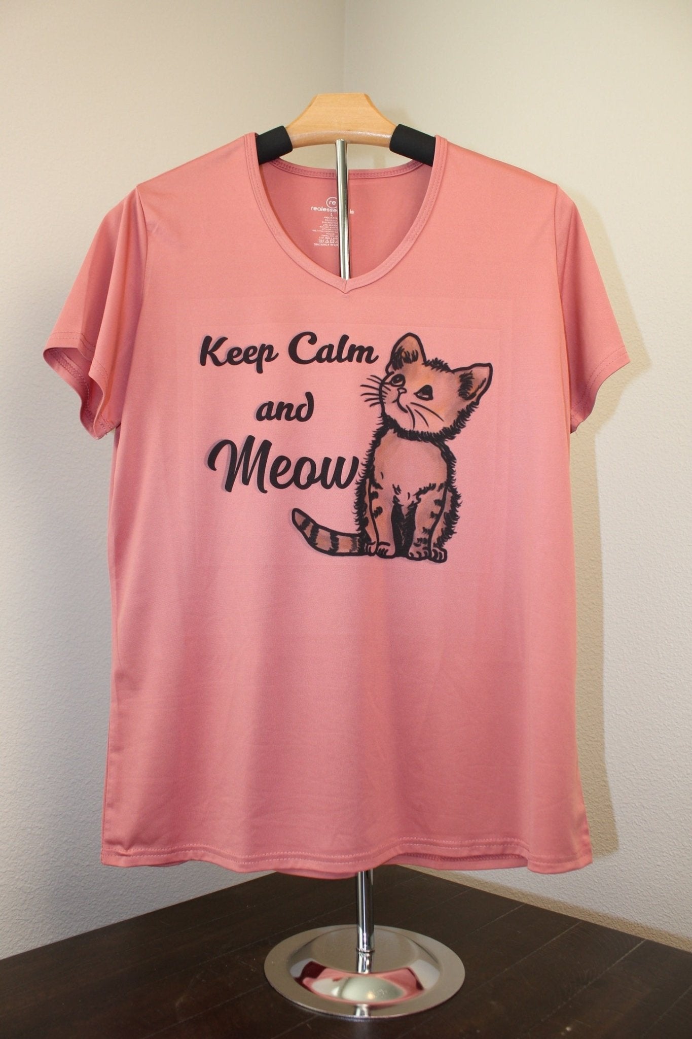 Keep Calm and Meow Women’s V - Neck T-Shirt - HisWord Designs