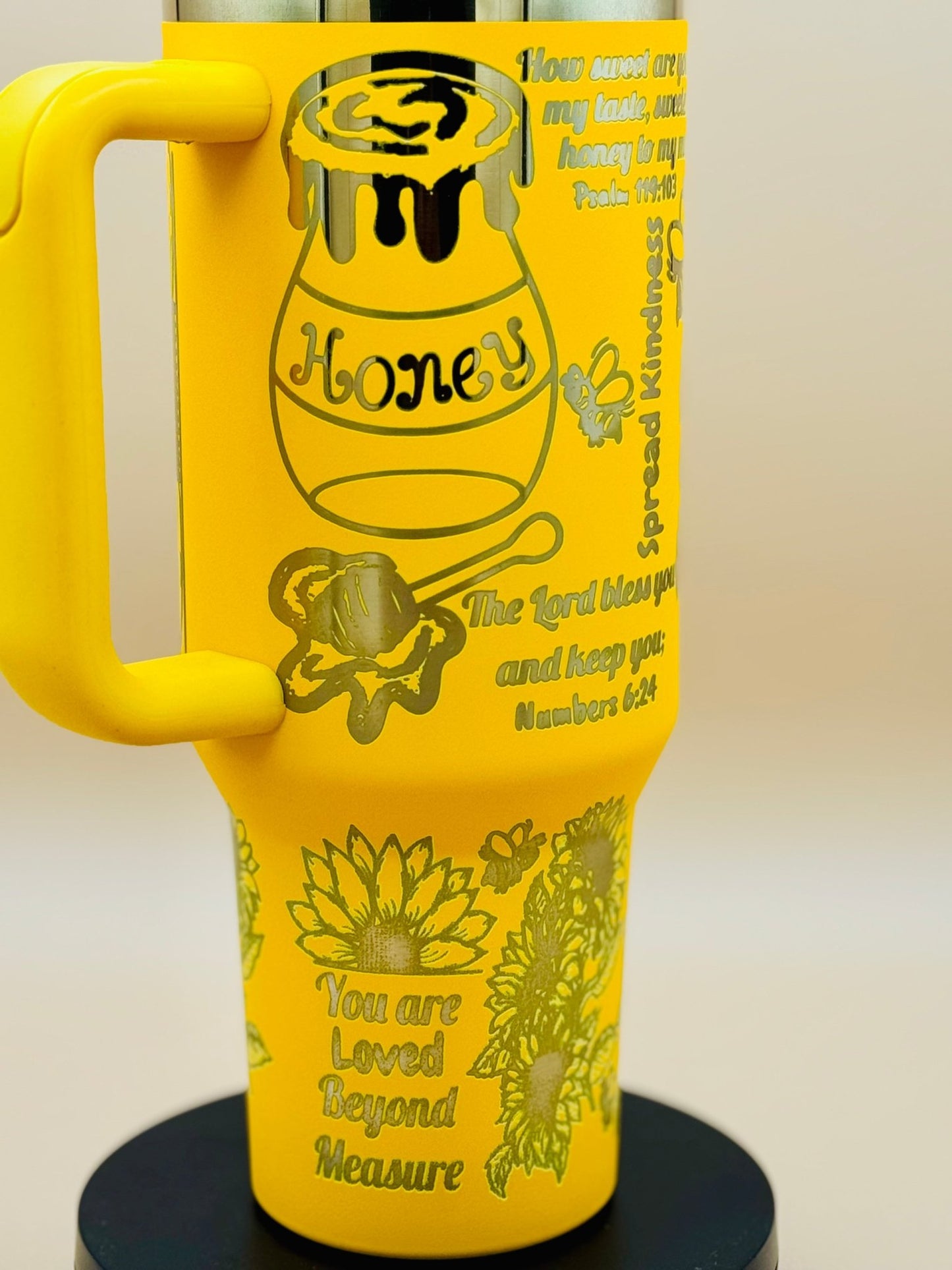Sunflower & Honeybee 40oz Insulated Travel Mug – "Sweet as Honey" Engraved Tumbler - His Word Designs
