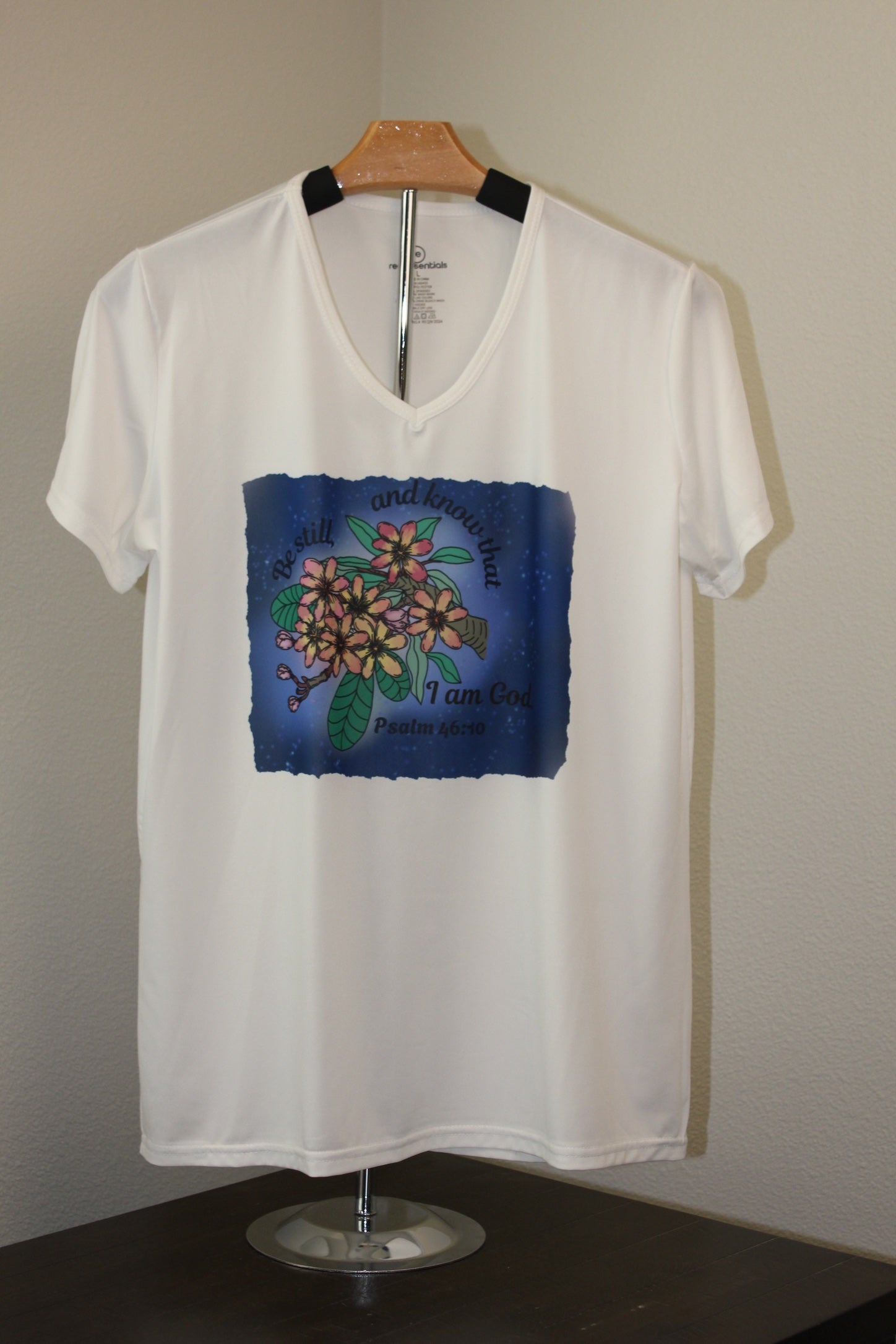 Be Still & Know Women’s V - Neck T-Shirt – Psalm 46:10 Floral Faith Design - HisWord Designs