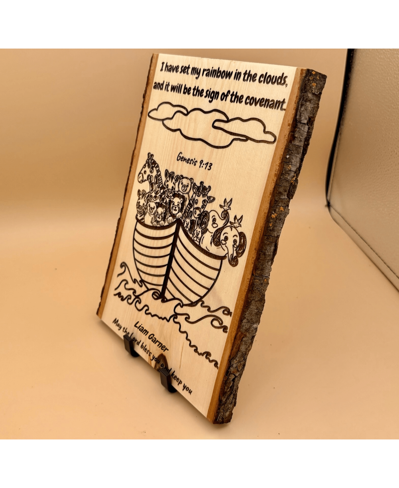 Noah’s Ark Personalized Wood Sign, Genesis 9:13 Bible Verse Nursery Decor, Custom Baby Shower Gift, Baptism Gift - HisWord Designs