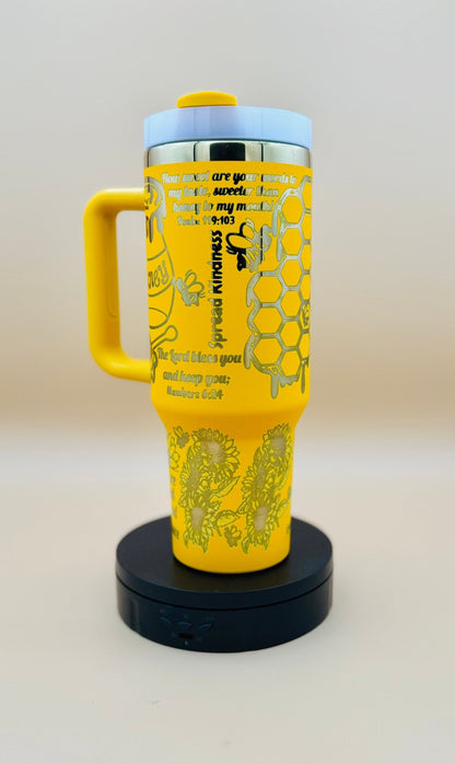 Sunflower & Honeybee 40oz Insulated Travel Mug – "Sweet as Honey" Engraved Tumbler - His Word Designs