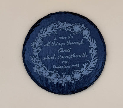 Round Slate Coasters | Engraved Scripture, Nature & Pet Art - Round Slate Coasters | Engraved Scripture, Nature & Pet Art