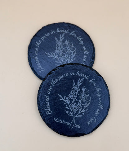 Round Slate Coasters | Engraved Scripture, Nature & Pet Art - Round Slate Coasters | Engraved Scripture, Nature & Pet Art