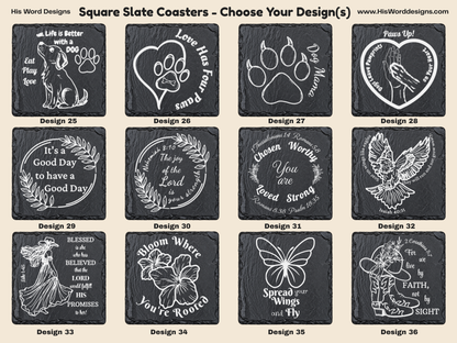 Square Slate Coasters | Engraved Scripture, Nature & Rustic Art - Square Slate Coasters | Engraved Scripture, Nature & Rustic Art