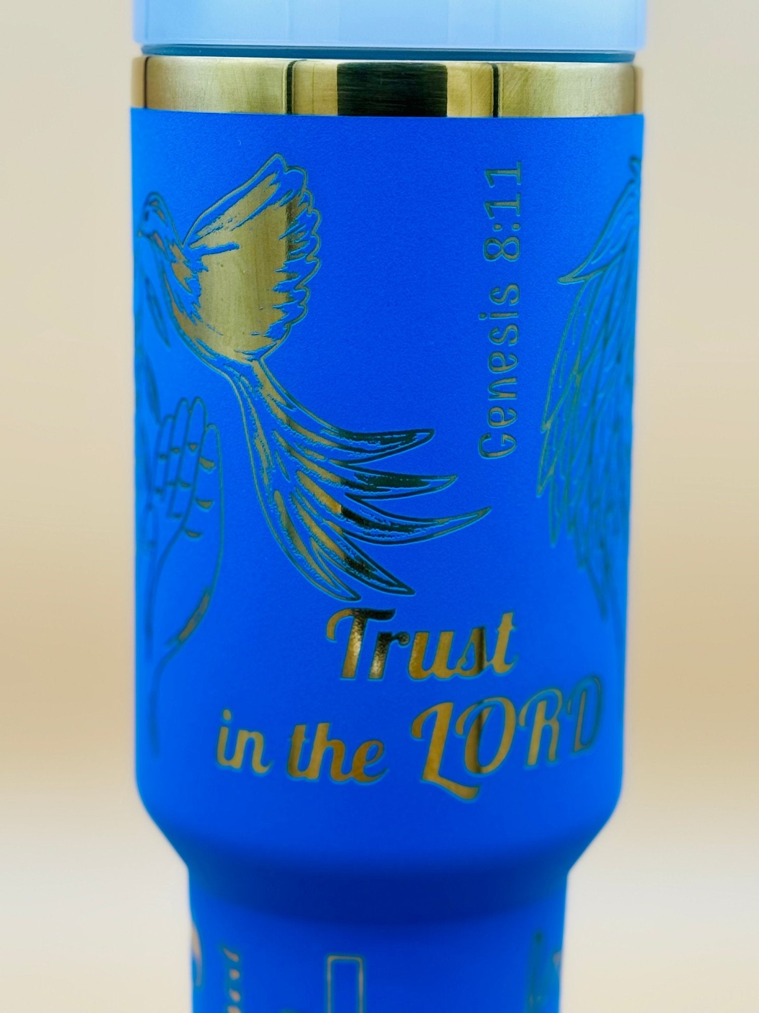Trust in the LORD" Engraved 40oz Winged Cross Tumbler – Royal Blue Faith & Worship Travel Mug - His Word Designs