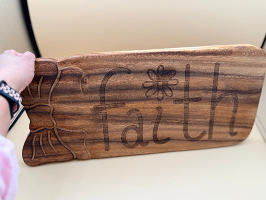 Hand-drawn "Faith" Cheese Board – Religious Charcuterie Board, Rustic Christian Handcrafted Inspirational Board, Christian Gift - Hand-drawn "Faith" Cheese Board – Religious Charcuterie Board, Rustic Christian Handcrafted Inspirational Board, Christian Gift - Handcrafted Engraved Gift by His Word Designs
